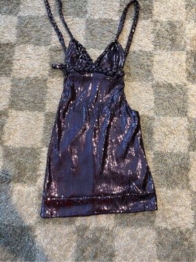 Y2K braided-Strap Sequin Mini Dress in Iridescent Purple